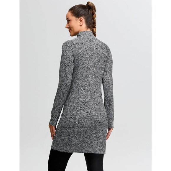 Women's Fleece Running Dress Tunic Sweatshirt 1/4 Zip Mock Neck Dress Dark Grey - Picture 5 of 5